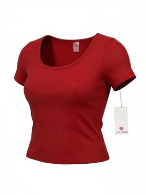 Love Charm Ribbed Knit Cropped Baby Tee Sz XL Y2K Festival Coquette